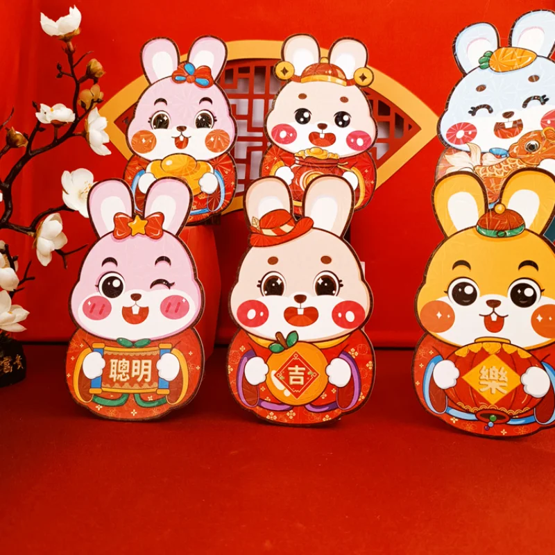 

6 шт. новые красные конверты с кроликом китайский новогодний Карманный конверт с надписью на удачу подарки на день рождения HongBao