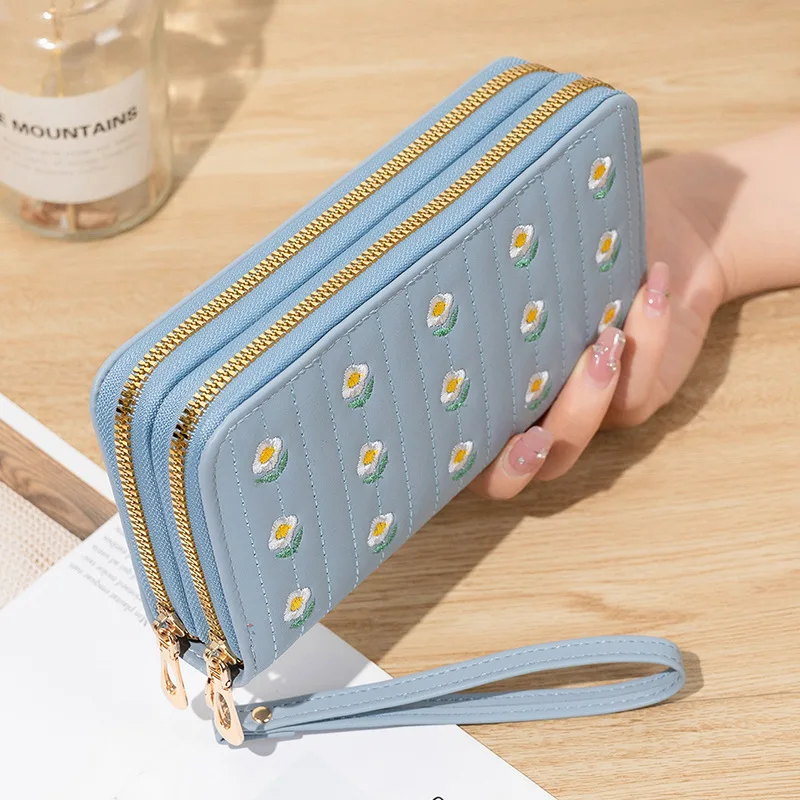 Flower Long Women's Wallet Female Purses Coin Purse Card Holder Wallets Double Zipper Pu Leather Clutch Luxury Money Phone Bag