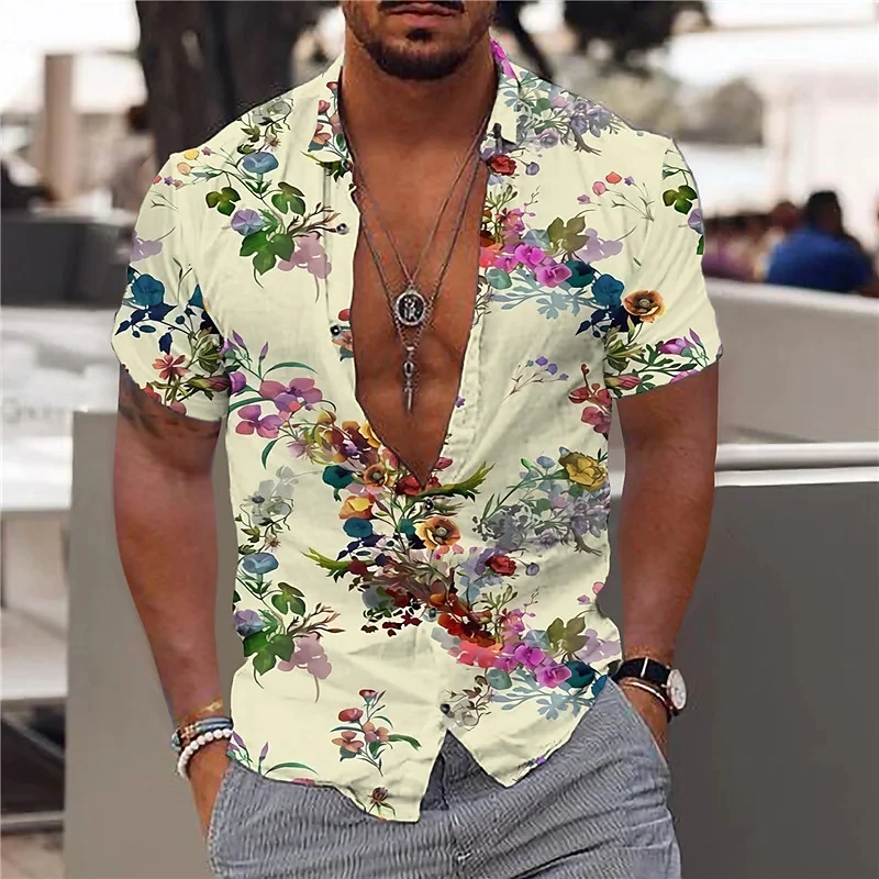 2023 Floral Shirts For Men 3d Print Men's Hawaiian Flower Shirt Beach Short Sleeve Fashion 5xl Tops Tee Shirt Man Blouse Camisa