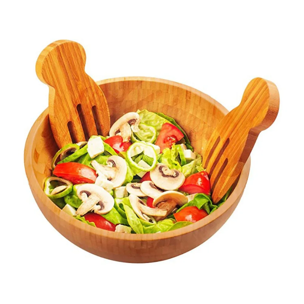 

1Pcs Tableware Non-slip Unpainted Food Server Bamboo Salad Claws Salad Hands Salad Spoon Stirring Fork