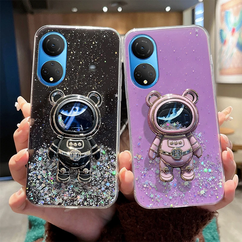 

Transparent Quicksand Glitter Astronaut Case For Honor X7 X8 X9 X9A 80 70 50 30 30i 30S 20 10i 10 Lite 9X 9XPro Soft Shiny Cover
