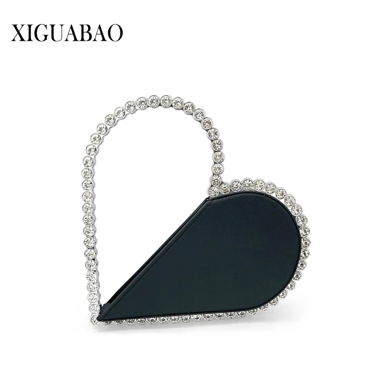 

Diamond Red Heart Evening Clutch Bags Women Designer Chic Rhinestone Acrylic Handle Black Purse For Wedding Party Bolso Mujer