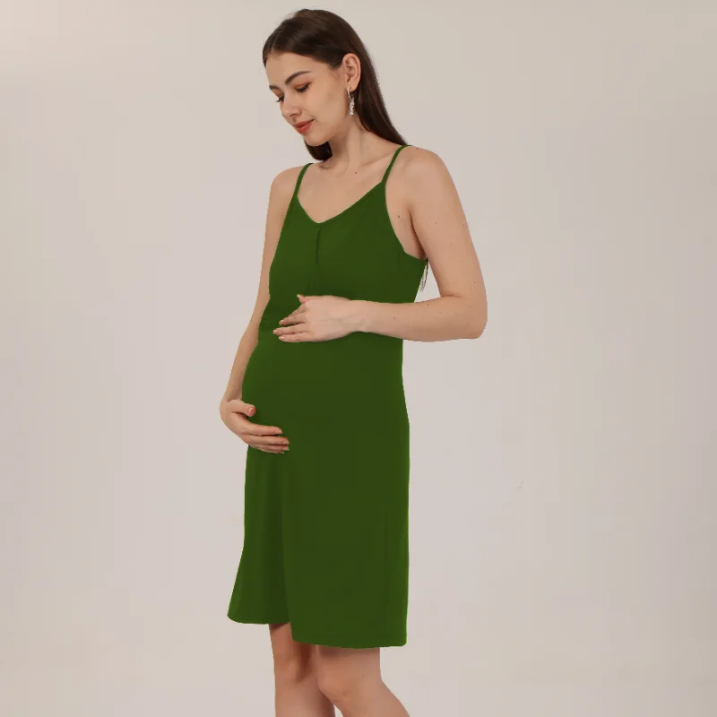 YUQIKL Women Maternity Clothes Summer Simplicity Sleeveless Solid V-Neck Adjustable Straps Pregnancy Dress Maternity Gown