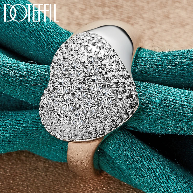 

DOTEFFIL 925 Sterling Silver Heart AAA Zircon Ring For Women Man Wedding Engagement Party Fashion Charm Jewelry