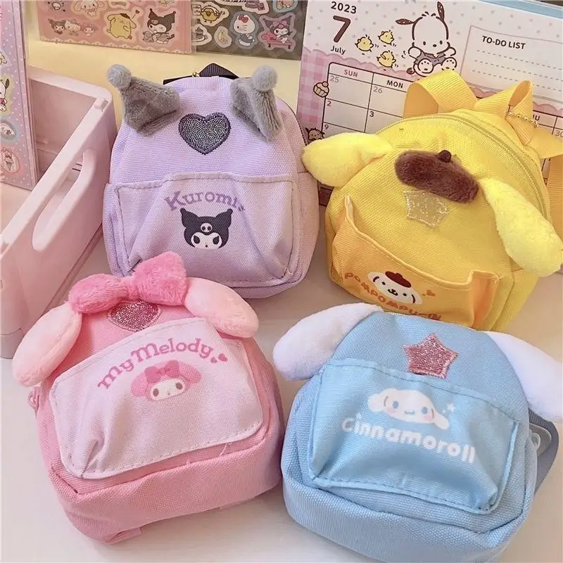 

Sanrio Small Backpack Design Pendant Creative Kawaii Kuromi Cinnamoroll Pompom Purin Earphone Lipstick Coin Decorative Bag