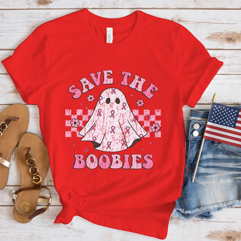Футболка женская с принтом Спасите груди и коротким рукавом