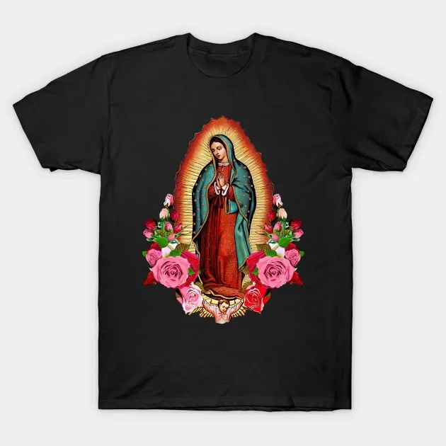 

The Patron Saint of Mexico Our Lady of Guadalupe Virgin Mary T-Shirt 100% Cotton O-Neck Short Sleeve Summer Casual Mens T-shirt