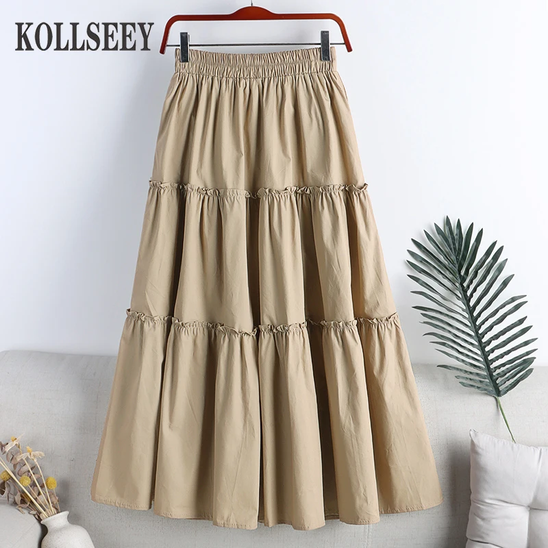 

KOLLSEEY Brand Casual A-Line Long Pattern High-waist Wrap Tweed Skirt Maxi Printed Pleated Floral Women Skirts