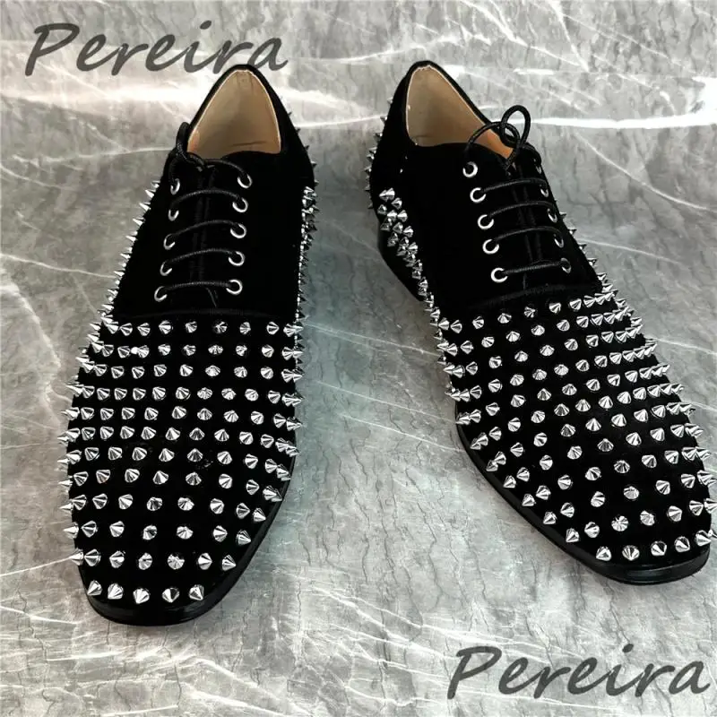 Мужские туфли дерби из коровьей замши с заклепками натуральной кожи квадратным