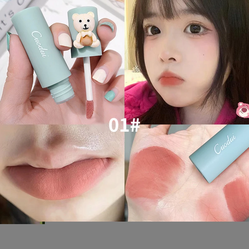 

4-Color Girl's Velvet Matte Lipstick Blush Waterproof Long Lasting Cute Bear Lipgloss Non-Stick Cup Makeup Lip Tint Mud Cosmetic