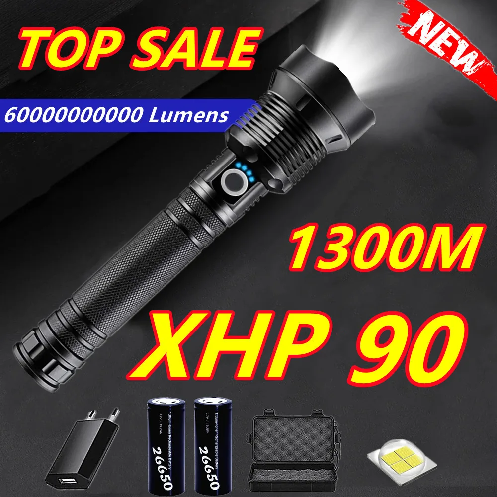 

6000000 Lumens XLamp Xhp90 Hunting Most Powerful Led Flashlight Rechargeable Usb Torch Cree Xhp70 Xhp50 18650 Or 26650 Battery