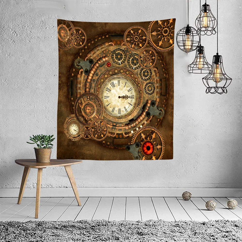 Ретро часы и экипировка в стиле стимпанк Механический механизм гобелен