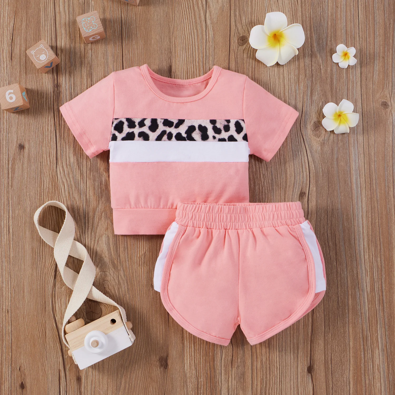 

New Baby Girls Clothes Set Summer Children Leopard Tracksuit Short Sleeve Shorts Infant Boy Outdoor Sports Clothing Outfits Suit