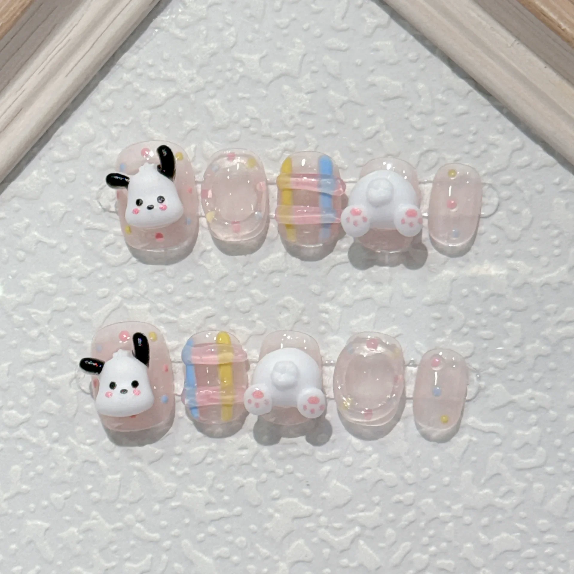 Короткие накладные ногти Sanrio ручной работы Kawaii мягкие девушки розовый жемчуг