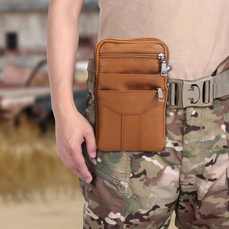 

Vintage Men Waist Fanny Pack Cowhide Leather Shoulder Crossbody Bag Purse Cellphone Pouch for Men Traveling