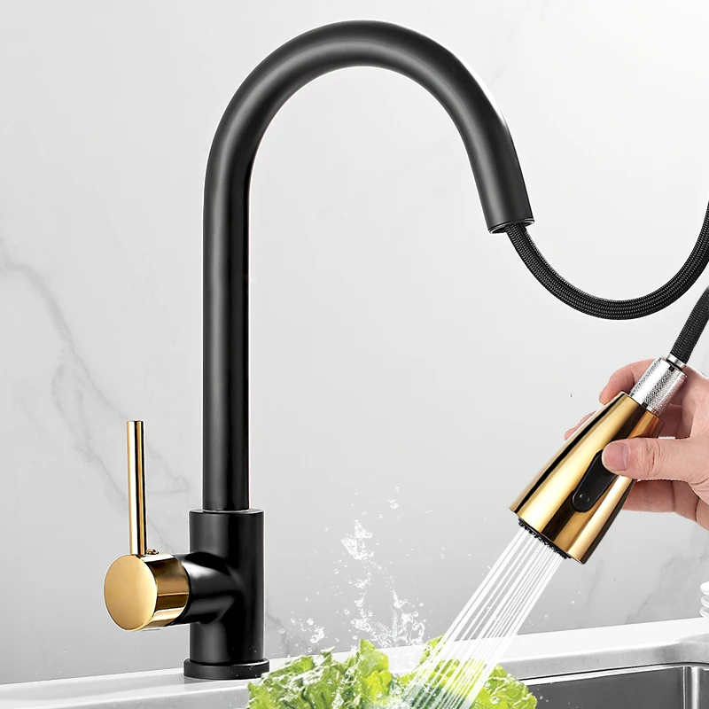 luxury copper drawable kitchen faucet hot and cold water sink sink sink balcony faucet gold and black kitchen faucet free global shipping