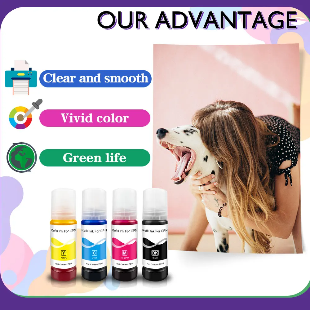 70ml 544 Ink for Epson L3150 L3110 104 502 512 504 Ink EcoTank Printer ET2700 ET2750 ET3700 ET2711 BottLe refill dye ink images - 6