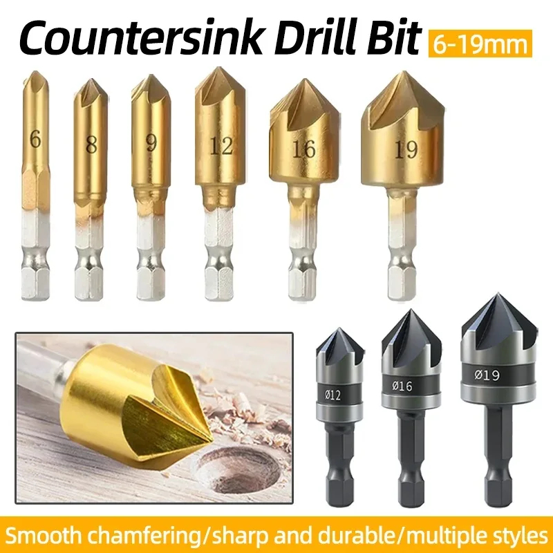 Набор сверл с зенковкой для деревообработки шестигранным адаптером головки