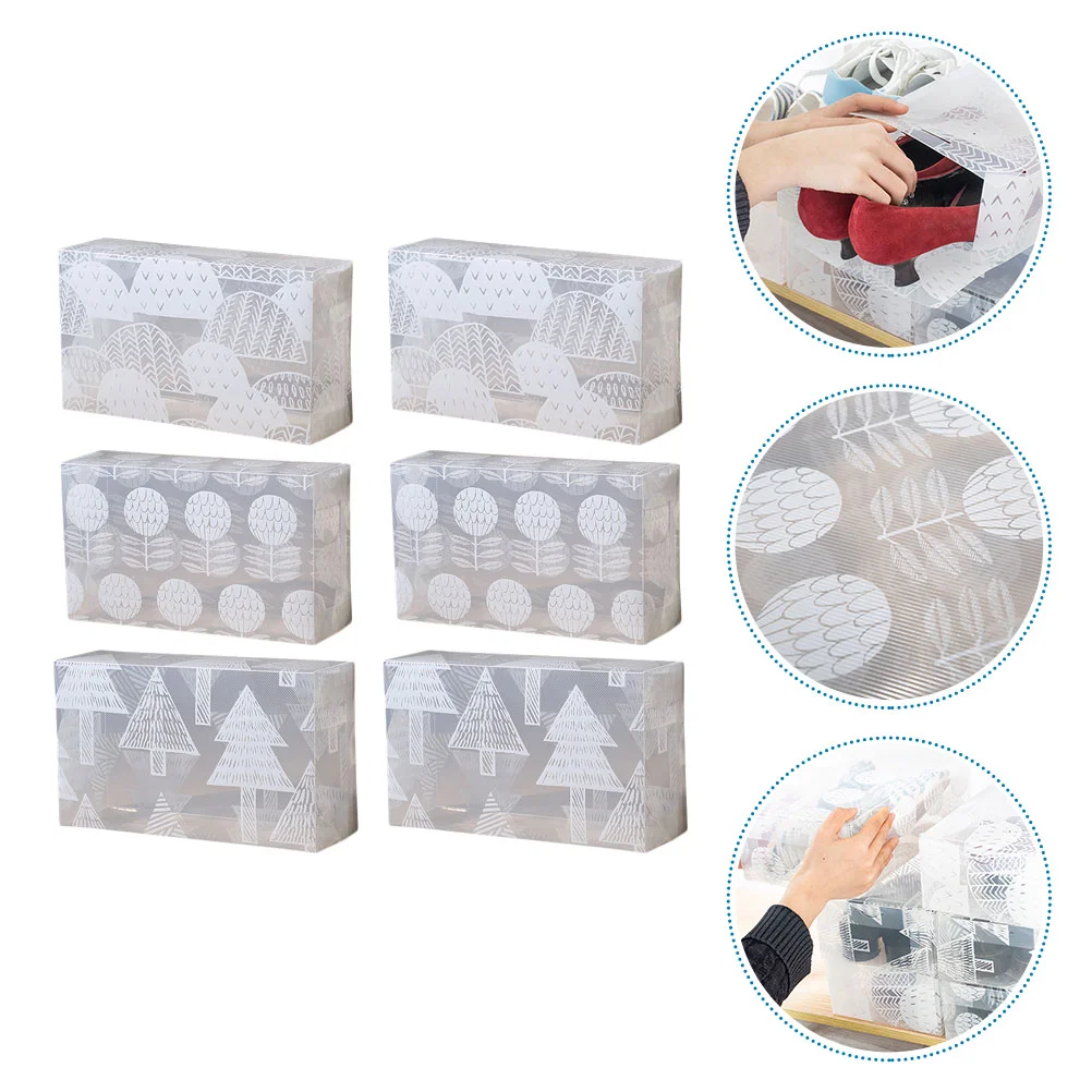 

6Pcs Printed Transparent Shoes Box Foldable Shoes Container Random Style
