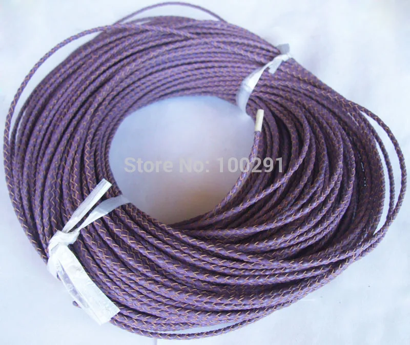 

50 yard High quality natural 3mm purple braided geunine leather cord
