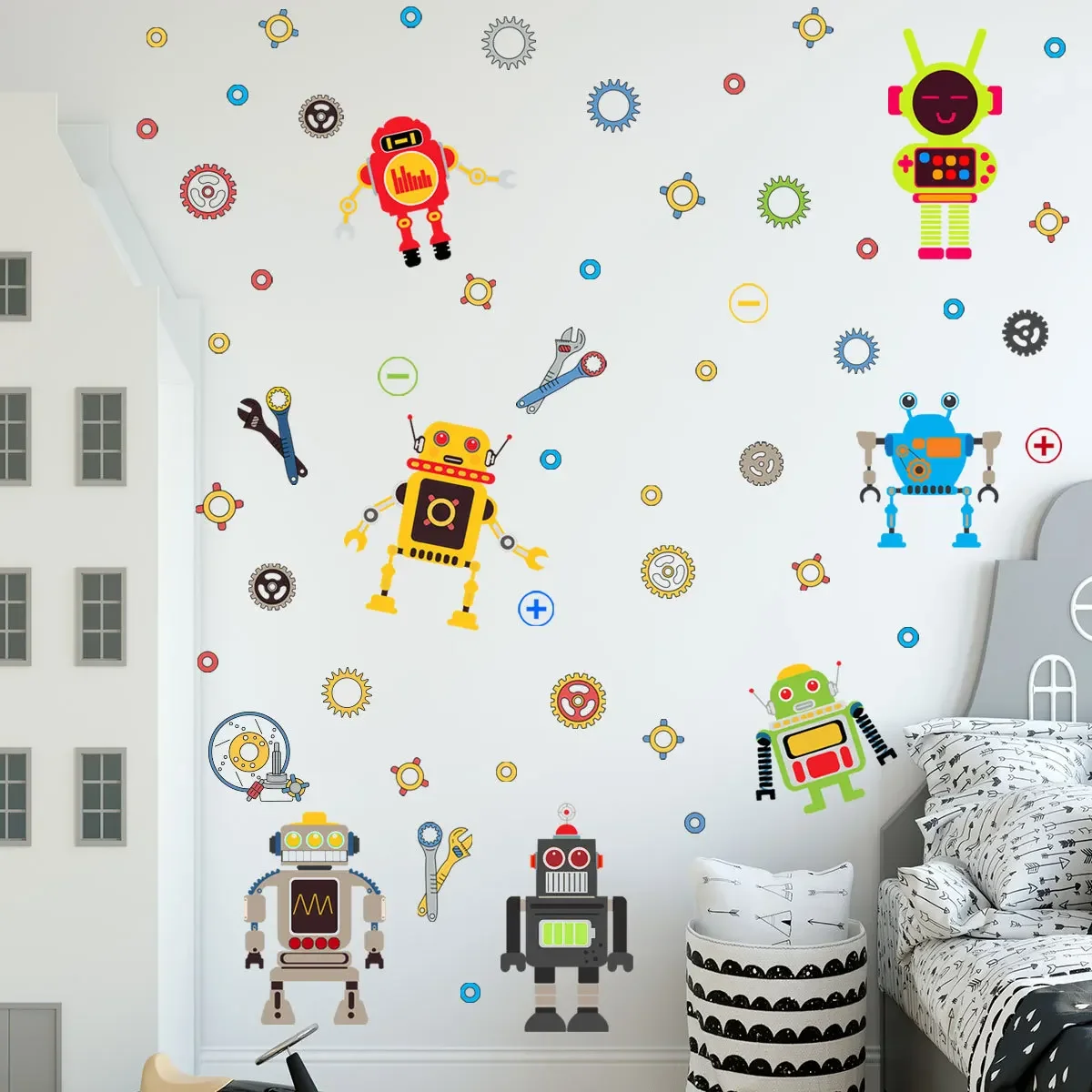 

Robot Boho Wall Stickers Technology Decoration Home Decor Accessories Boys Room Decorative Decals Bedroom Adhesive Nursery Art