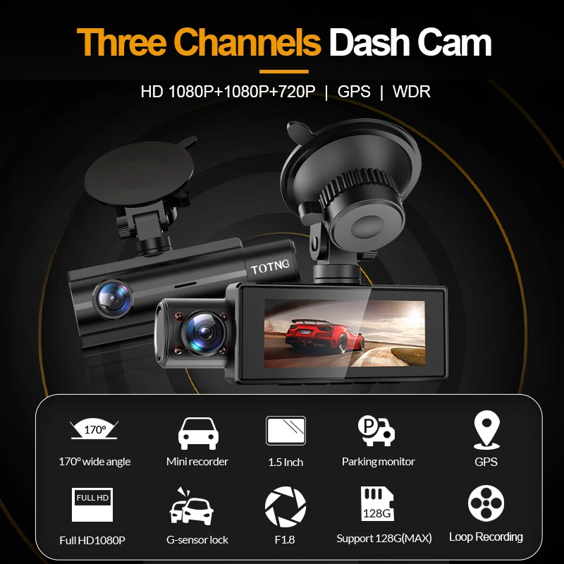Автомобильный видеорегистратор TOTNG X50 3 16 дюйма камеры FHD 1080P автоматический с