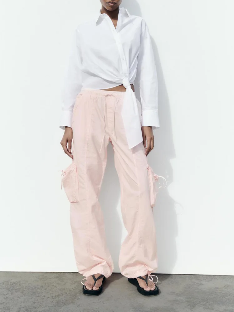 

New women's summer fashion loose trousers camping beach vacation wide-leg pants straight mid-waist umbrella pants