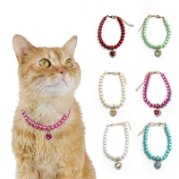 cat necklace with crystal pendant cute imitation pearl kitten collar puppy chihuahua rhinestone neck strap pets accessories