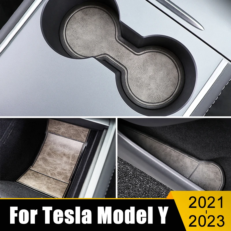 

PU Leather Car Non-Slip Door Groove Storage Pad Water Cup Mat Decoration Accessories For Tesla Model Y ModelY 2021 2022 2023
