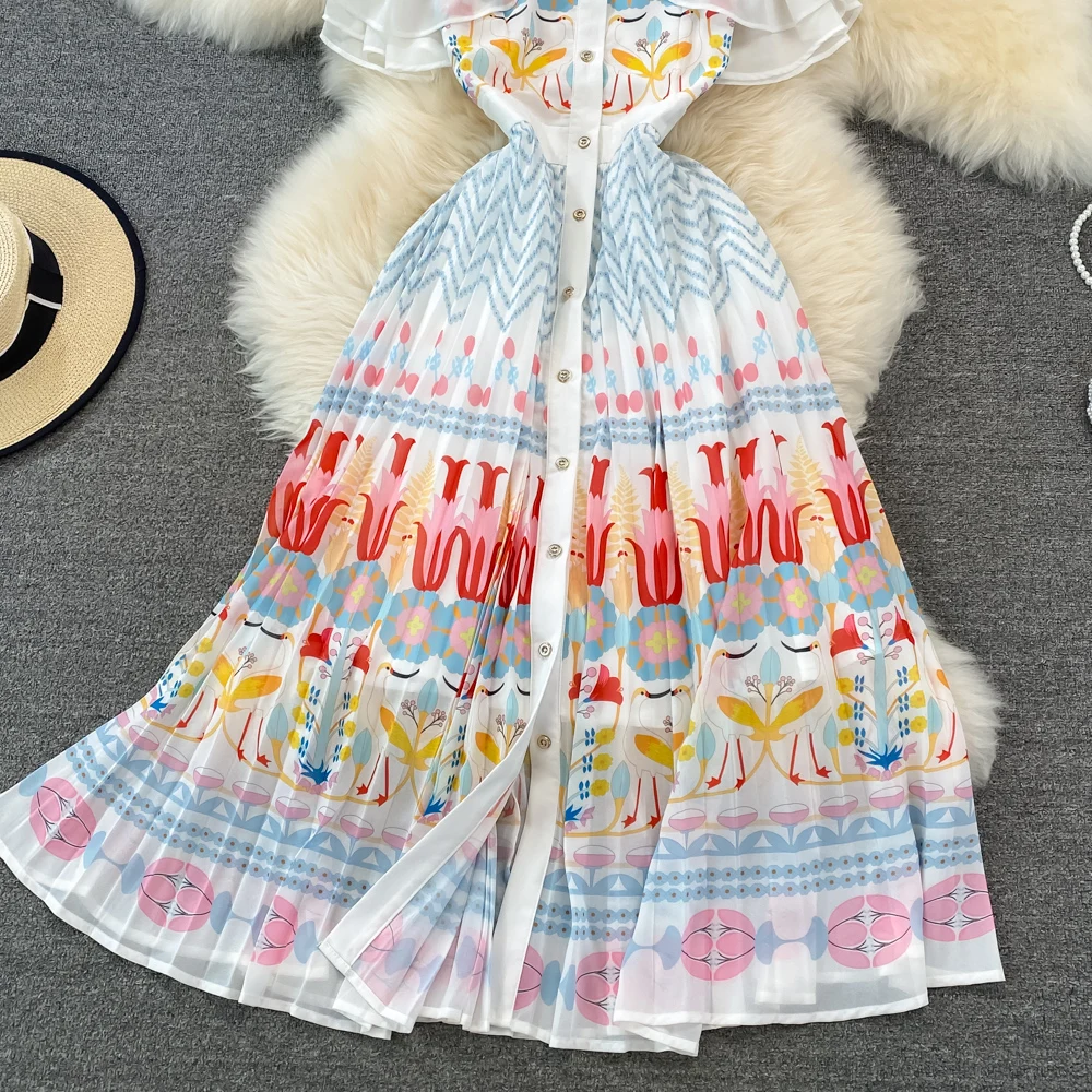 Женское шифоновое Плиссированное Платье однобортное пляжное платье с