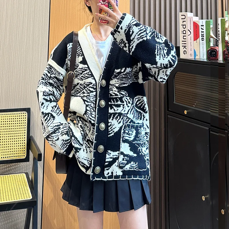 

Шикарная Корейская версия, вязаный женский кардиган средней длины, свободный жакет с длинными рукавами, осенне-зимние топы