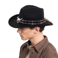 ethnic style cowboy hat men wide brim unisex wool fedoras bull shaped decor western cowgirl church hats women elegant party caps