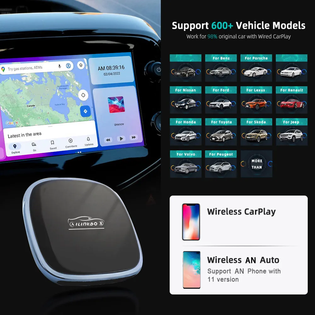 Mirror Link 4 + 64G AN10.0 беспроводной CarPlay Ai Box UX999Max автомобильный смарт-плеер Раздельный