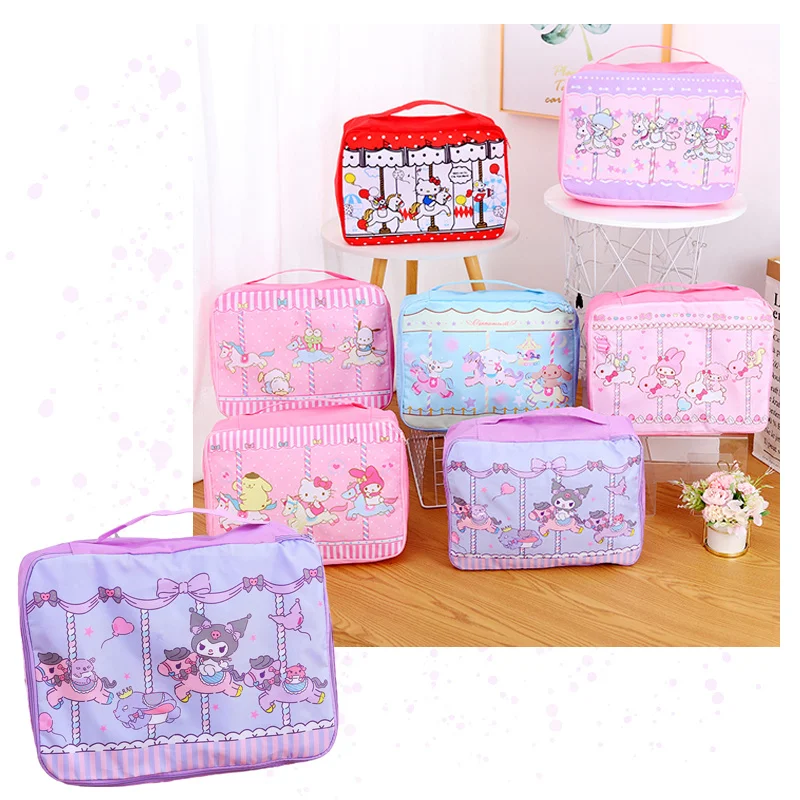 

Cartoon Carousel Series My Melody Cinnamoroll Kuromi Purin Dog Travel Large Capacity Storage Bag Kawaii Clothing Portable Bag
