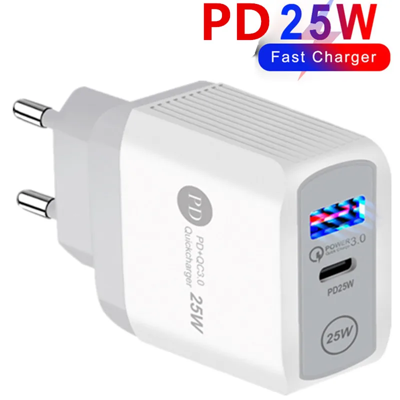 

25w PD USB C Charger EU/US/UK Fast Charger Type C Cable Phone Charger For iPhone 11 13 12 14 Huawei Xiaomi Samsung Google Pixel