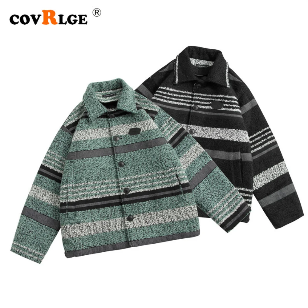 Covrlge Collared Lapel Style Retro Men's Coat New Autumn Winter Loose Texture Cotton Parka Male Casual Couples Streetwear MWM149