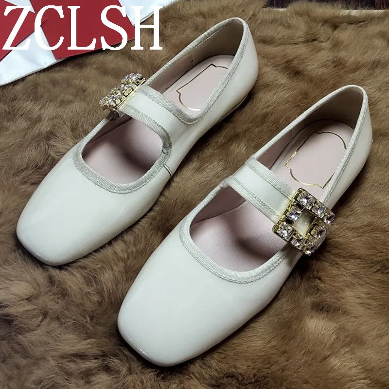 

Женские туфли на плоской подошве, Ретро стиль, джинсы Мэри, квадратные Стразы, сандалии из лакированной кожи с кристаллами, лоферы