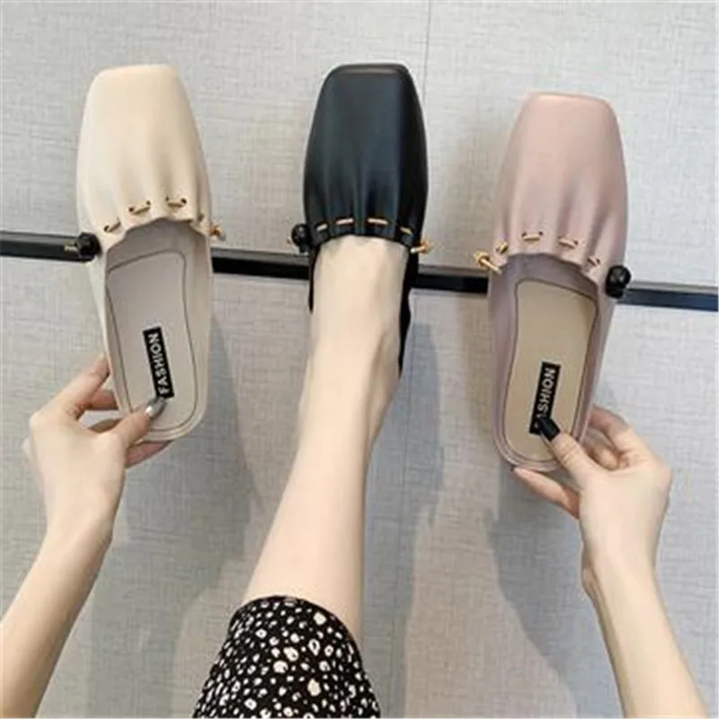 

Women Slipper Square Toe Loafer Fabric Closed Toe Pleated Slip-on Slides Woman Sandals Slides flat Mules