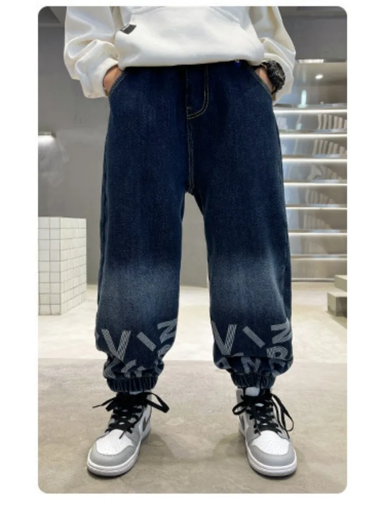 

Boys' Jeans 2023 Autumn and Winter New Fashion Gradual Color Medium Sized Children's Pants Thick Warm Children's Loose Jeans