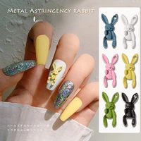 10pcsset nail art rabbit sweet mourning girl metal spray paint frosted rabbits 3d texture nails rhinestone jewelry accessories