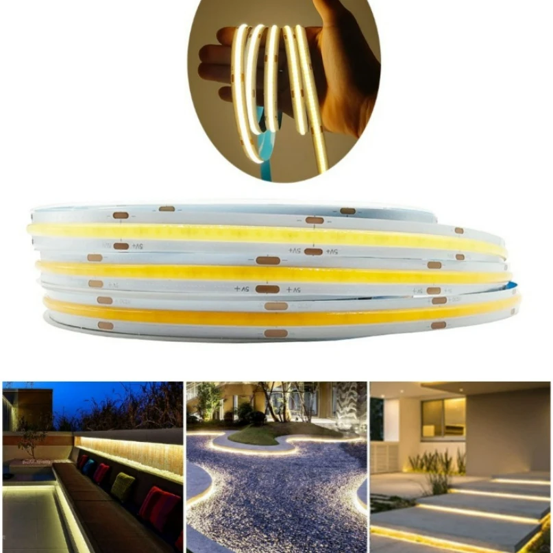 COB LED Strip Light 320 480 LEDs/M 16.4ft UL Listed High Density Flexible Tape Ribbon 3000 4000K RA90 Led Lights DC12V 24V