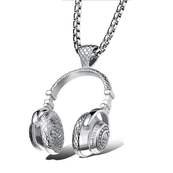 

2023 TikTok new fashion ins hip hop rock music headphones Pendant titanium steel couple necklace men