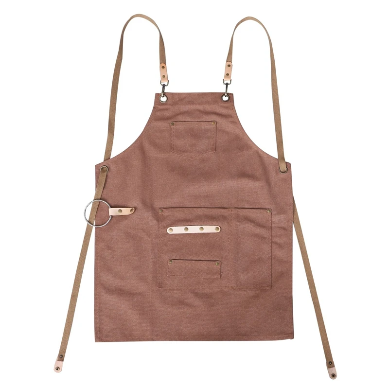 

Canvas Apron Bib Leather Chef Kitchen Apron For Women Men Barista Bartender Pockets Home Barber Cook Coffee Restaurant