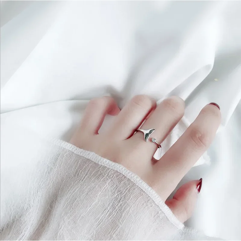 

925 Sterling Silver Mermaid Tail Zircon Ring for Women Girl Adjustable Simple Daily Jewelry Fashion Accessories Birthday Gift
