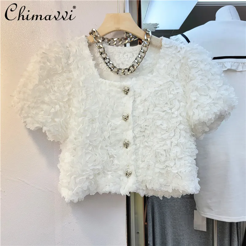 

Новинка 2022, женская одежда, топ с крупными лепестками, модная рубашка на пуговицах с квадратным воротником и пышными рукавами, подходящая ко...