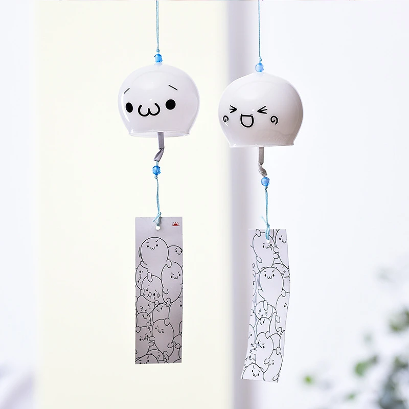 

Free Shipping 8pcs/pack 7*8cm Smile Lovely Face Hand Drawing Praying Glass Windchime Friend Gift Hanging Bell Home Decorative