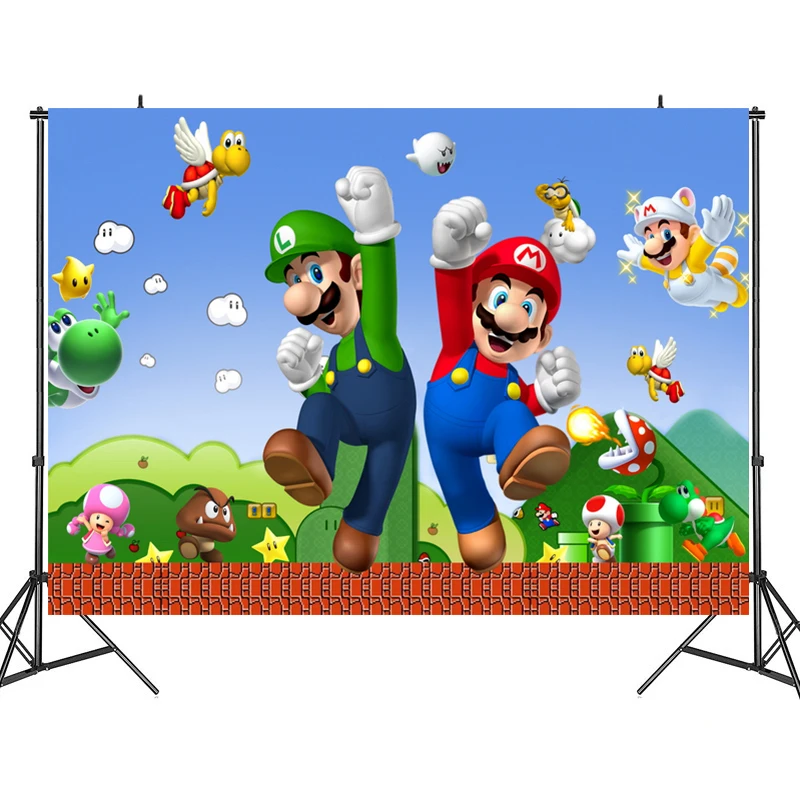 

Game original Super Mario party birthday background Mario Brothers cloth theme board cartoon character Mario doll children gift