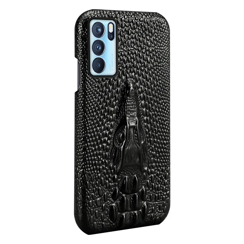New Genuine Leather Luxury 3d Crocodile Head Phone Case For Oppo Reno 6 5 4 Pro Plus + Cover Bag Skin Pattern Protective Hard