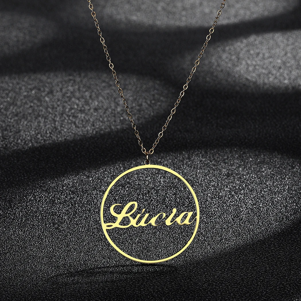 

Chereda Custom Name Necklace Round With Letter Necklaces Personalized Stainless Steel Necklace Nameplate Mother Day Gift