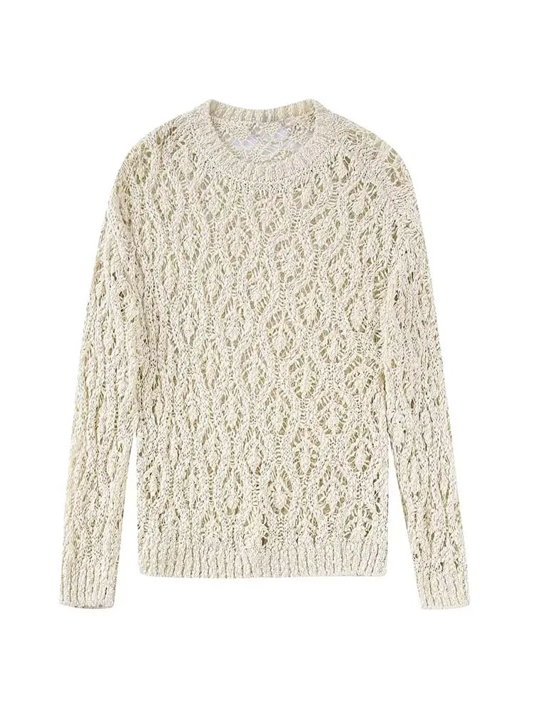 

Женский жаккардовый свитер с сеткой, с длинным рукавом